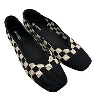 VIVALA Black & Cream Checker Knit Ballet Flats